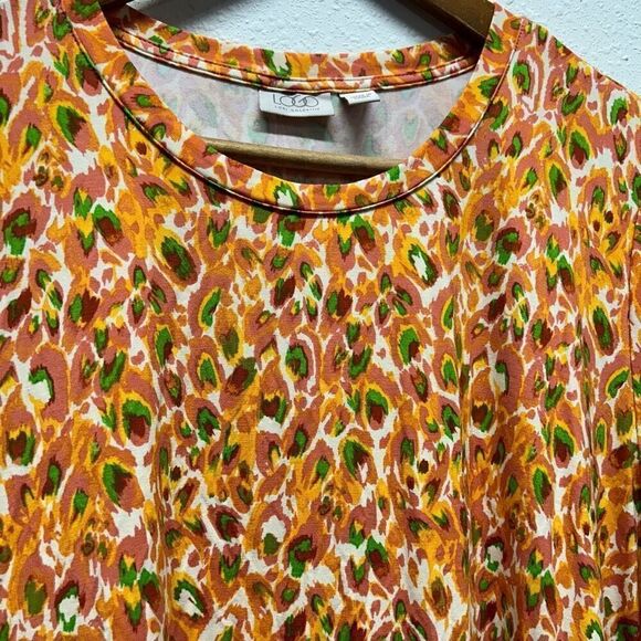 LOGO By Lori Goldstein Orange Multicolor Abstract Geometric Print Top Size XL - Picture 6 of 14